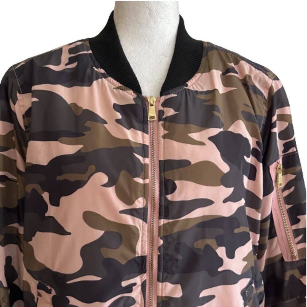 Miss London Jacket Coat  Pink Olive Black Quilted Camouflage Bomber Coat Large - Picture 3 of 13